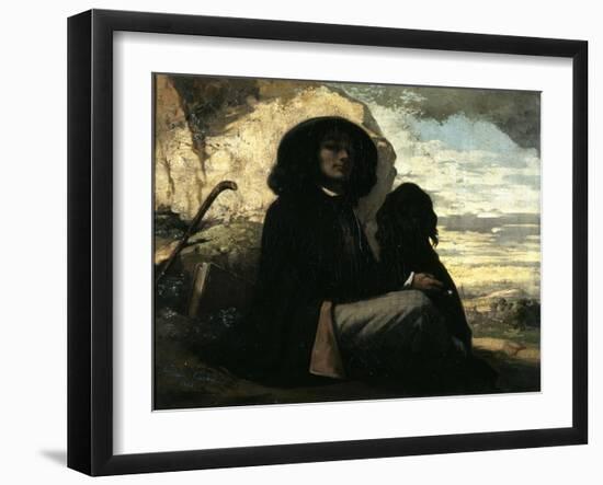Self-Portrait with Black Dog-Gustave Courbet-Framed Giclee Print
