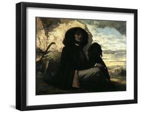 Self-Portrait with Black Dog-Gustave Courbet-Framed Giclee Print