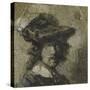 Self Portrait with Cap of Feathers and a Whitecollar-Rembrandt van Rijn-Stretched Canvas