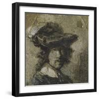 Self Portrait with Cap of Feathers and a Whitecollar-Rembrandt van Rijn-Framed Giclee Print