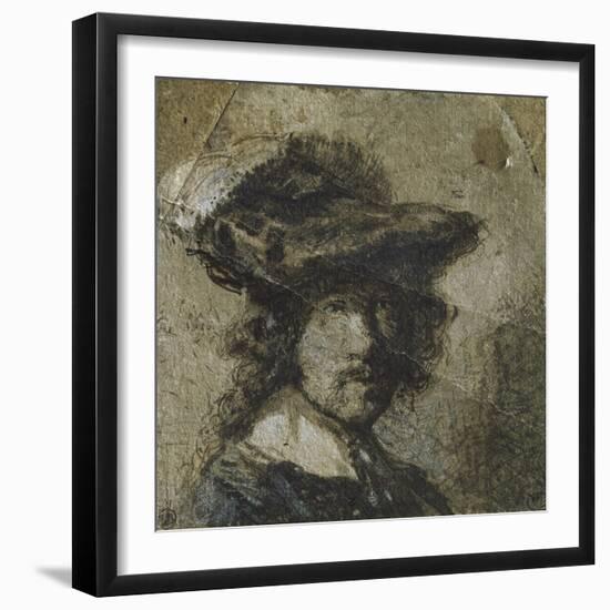 Self Portrait with Cap of Feathers and a Whitecollar-Rembrandt van Rijn-Framed Giclee Print