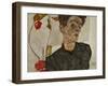 Self-portrait with Chinese lantern and fruits. Oil and body colour on wood (1912) 32.2 x 39.8 cm-Egon Schiele-Framed Giclee Print