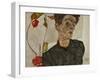 Self-portrait with Chinese lantern and fruits. Oil and body colour on wood (1912) 32.2 x 39.8 cm-Egon Schiele-Framed Giclee Print