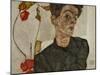 Self-portrait with Chinese lantern and fruits. Oil and body colour on wood (1912) 32.2 x 39.8 cm-Egon Schiele-Mounted Giclee Print
