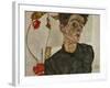 Self-portrait with Chinese lantern and fruits. Oil and body colour on wood (1912) 32.2 x 39.8 cm-Egon Schiele-Framed Giclee Print