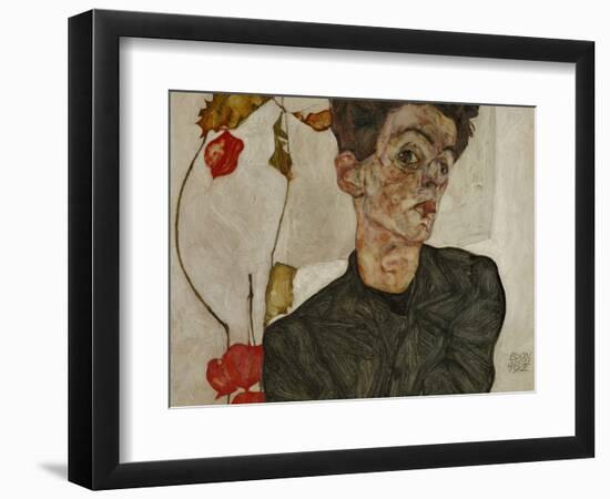 Self-portrait with Chinese lantern and fruits. Oil and body colour on wood (1912) 32.2 x 39.8 cm-Egon Schiele-Framed Giclee Print