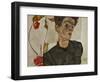 Self-portrait with Chinese lantern and fruits. Oil and body colour on wood (1912) 32.2 x 39.8 cm-Egon Schiele-Framed Giclee Print