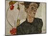 Self-portrait with Chinese lantern and fruits. Oil and body colour on wood (1912) 32.2 x 39.8 cm-Egon Schiele-Mounted Giclee Print
