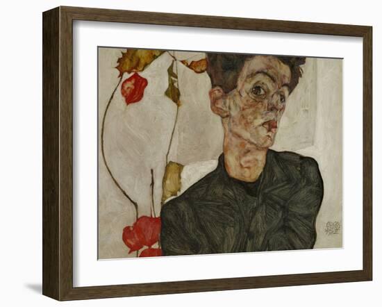 Self-Portrait with Chinese Lantern and Fruits-Egon Schiele-Framed Premium Giclee Print