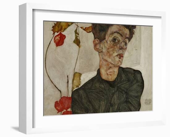 Self-Portrait with Chinese Lantern and Fruits-Egon Schiele-Framed Premium Giclee Print