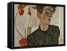 Self-Portrait with Chinese Lantern and Fruits-Egon Schiele-Framed Stretched Canvas