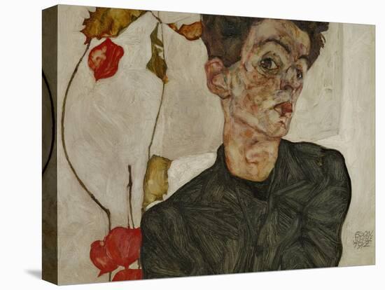 Self-Portrait with Chinese Lantern and Fruits-Egon Schiele-Stretched Canvas