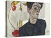 Self-Portrait with Chinese Lantern Plant-Egon Schiele-Stretched Canvas