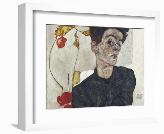 Self-Portrait with Chinese Lantern Plant-Egon Schiele-Framed Giclee Print