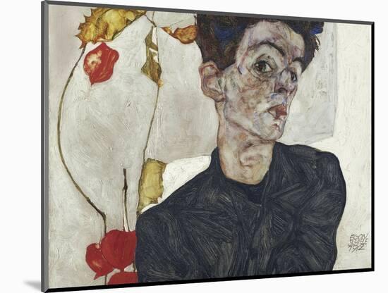 Self-Portrait with Chinese Lantern Plant-Egon Schiele-Mounted Giclee Print