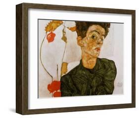 Self Portrait with Chinese Lanterns, c.1912-Egon Schiele-Framed Art Print