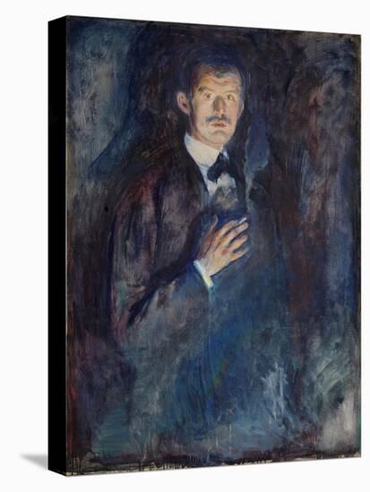 Self Portrait with Cigarette, 1895 (Oil on Canvas)-Edvard Munch-Stretched Canvas