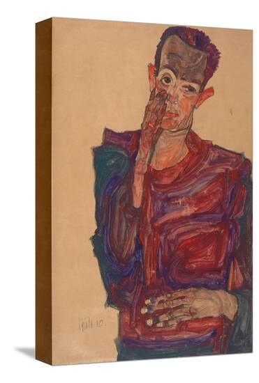 Self-Portrait with Eyelid Pulled Down, 1910-Egon Schiele-Stretched Canvas