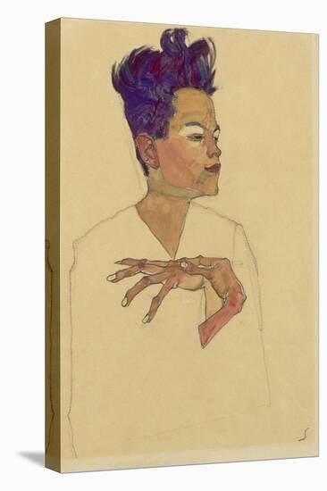 Self-Portrait with Hands on Chest, 1910-Egon Schiele-Stretched Canvas