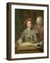 Self- Portrait with His Father and Teacher Jan Maurits Quinkhard Standing-Julius Henricus Quinkhard-Framed Art Print