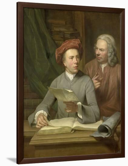 Self- Portrait with His Father and Teacher Jan Maurits Quinkhard Standing-Julius Henricus Quinkhard-Framed Art Print