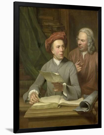 Self- Portrait with His Father and Teacher Jan Maurits Quinkhard Standing-Julius Henricus Quinkhard-Framed Art Print