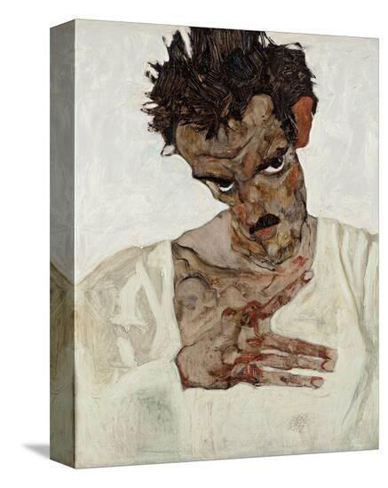 Self-Portrait with Lowered Head-Egon Schiele-Stretched Canvas