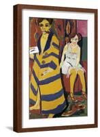 Self-Portrait with Model-Ernst Ludwig Kirchner-Framed Art Print