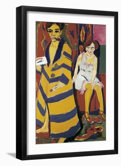 Self-Portrait with Model-Ernst Ludwig Kirchner-Framed Art Print