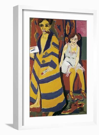 Self-Portrait with Model-Ernst Ludwig Kirchner-Framed Art Print