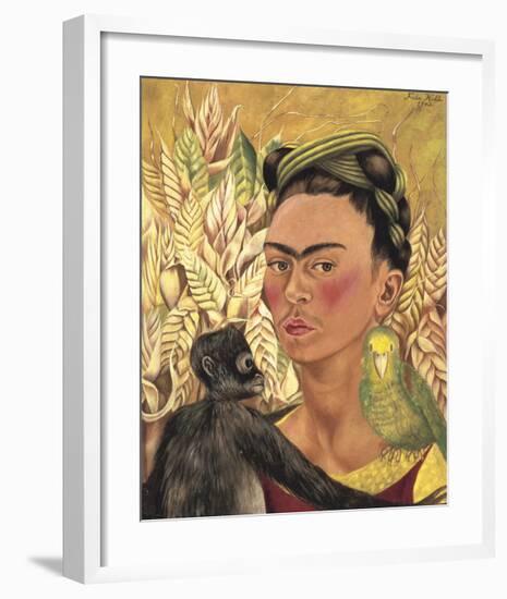 Self-Portrait with Monkey and Parrot, c.1942-Frida Kahlo-Framed Art Print