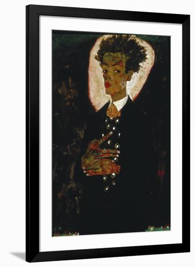 Self-Portrait with Peacock Vest Standing, 1911-Egon Schiele-Framed Giclee Print