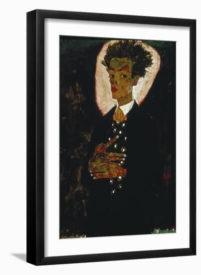 Self-Portrait with Peacock Vest Standing, 1911-Egon Schiele-Framed Giclee Print