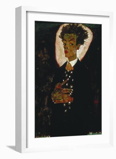 Self-Portrait with Peacock Vest Standing, 1911-Egon Schiele-Framed Giclee Print