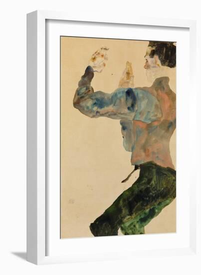 Self-Portrait with Raised Arms, Rear View, 1912-Egon Schiele-Framed Giclee Print
