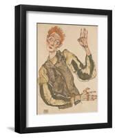 Self-Portrait with Striped Armlets-Egon Schiele-Framed Art Print