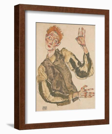 Self-Portrait with Striped Armlets-Egon Schiele-Framed Art Print