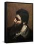 Self Portrait with Striped Collar-Gustave Courbet-Framed Stretched Canvas