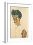 Self-Portrait with Striped Shirt, 1910-Egon Schiele-Framed Premium Giclee Print