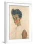 Self-Portrait with Striped Shirt, 1910-Egon Schiele-Framed Giclee Print