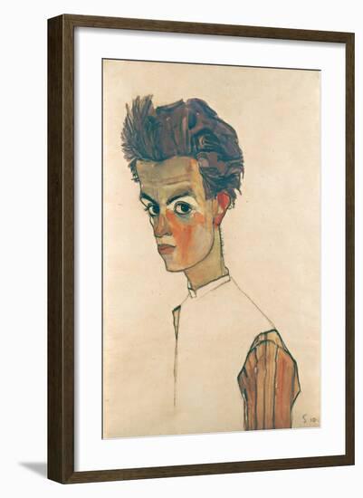 Self-Portrait with Striped Shirt, 1910-Egon Schiele-Framed Giclee Print