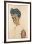 Self-Portrait with Striped Shirt, 1910-Egon Schiele-Framed Giclee Print