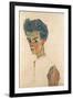 Self-Portrait with Striped Shirt, 1910-Egon Schiele-Framed Giclee Print