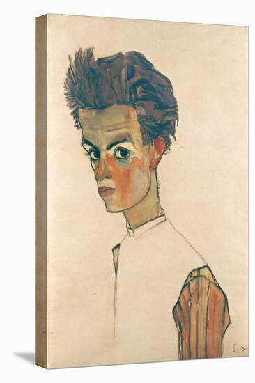 Self-Portrait with Striped Shirt, 1910-Egon Schiele-Stretched Canvas