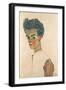 Self-Portrait with Striped Shirt, 1910-Egon Schiele-Framed Giclee Print