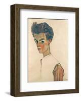 Self-Portrait with Striped Shirt-Egon Schiele-Framed Art Print