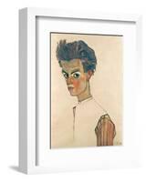 Self-Portrait with Striped Shirt-Egon Schiele-Framed Art Print