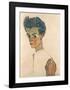 Self-Portrait with Striped Shirt-Egon Schiele-Framed Art Print