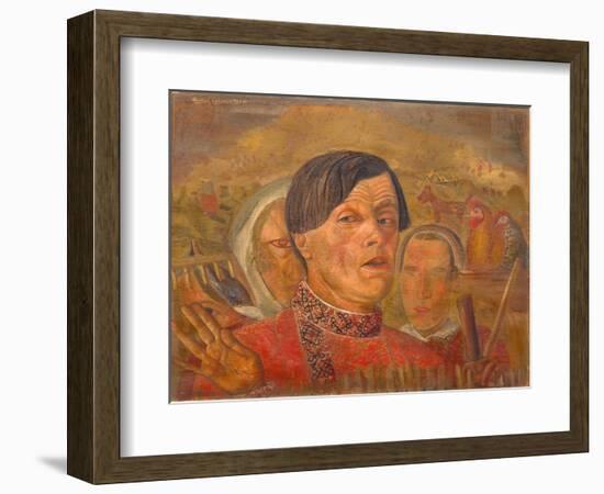 Self-Portrait with the Cock and the Hen, C. 1924-Boris Dmitryevich Grigoriev-Framed Giclee Print