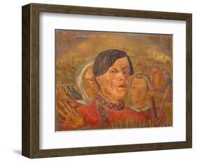 Self-Portrait with the Cock and the Hen, C. 1924-Boris Dmitryevich Grigoriev-Framed Giclee Print